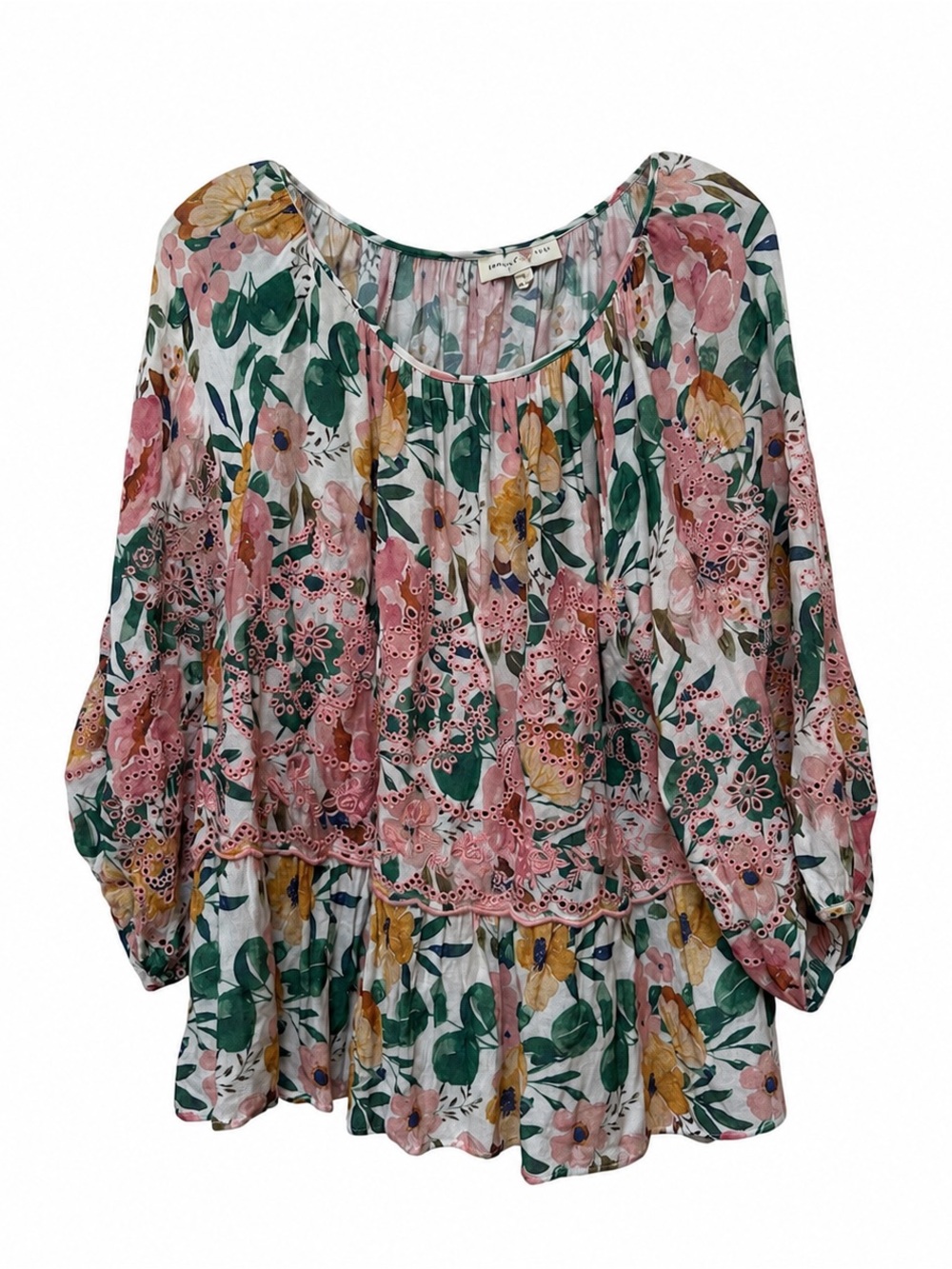 Penelope Rose Fairycore Eyelet Floral Blouse L Cottagecore Boho Peasant
